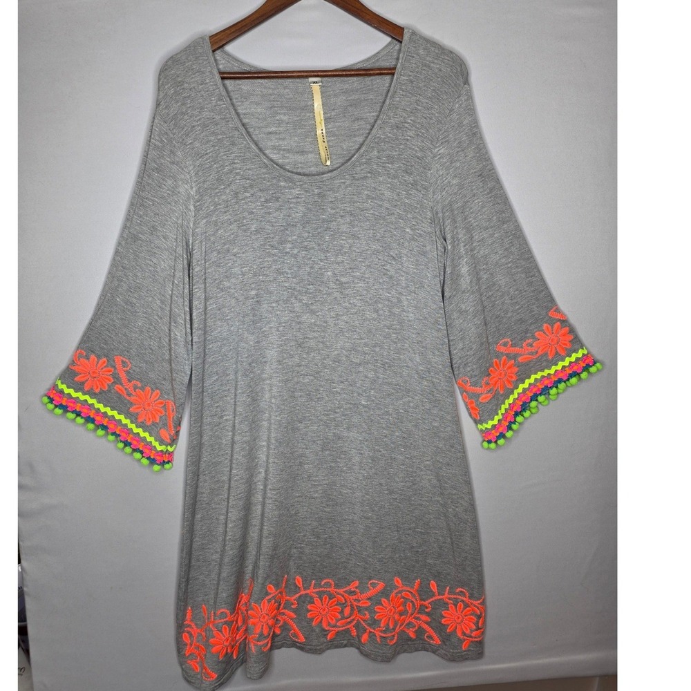 Uncle Frank embroidered tunic shirt dress Neon‎ Beach Boho XL